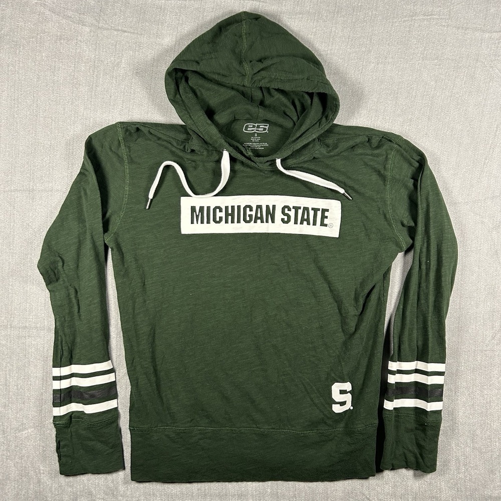 E5 Michigan State Spartans Hoodie Womens Small Green Slub Knit Long Sleeve Shirt